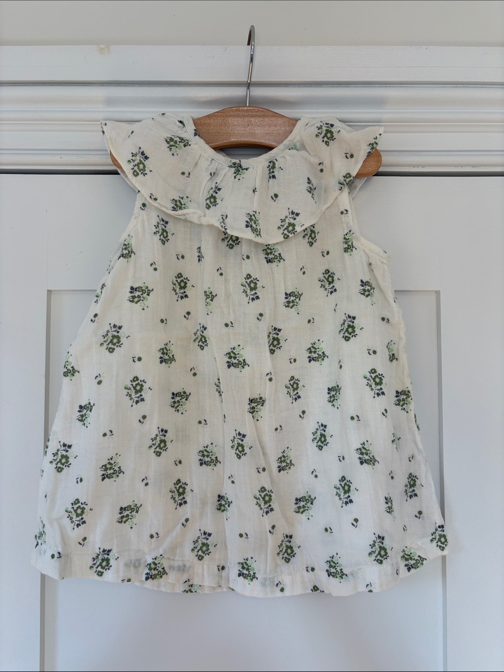 Petit Bateau - Girls Cream Floral Ruffle Collar Dress